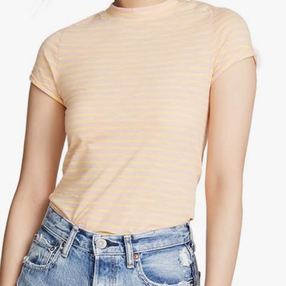We The Free Free People Slim Fit Short Sleeve Tee Women M Night Sky Stripe